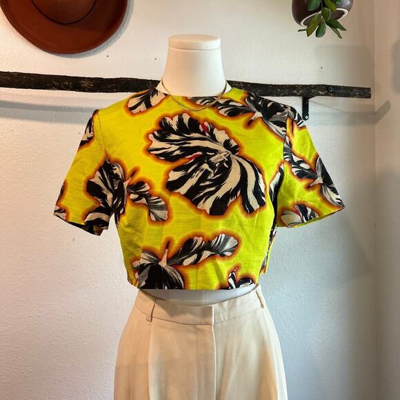 Jonathan Saunders 2014 Yellow Tulip Cropped Short Sleeve Zipper Back Top Size 6 - Picture 11 of 11
